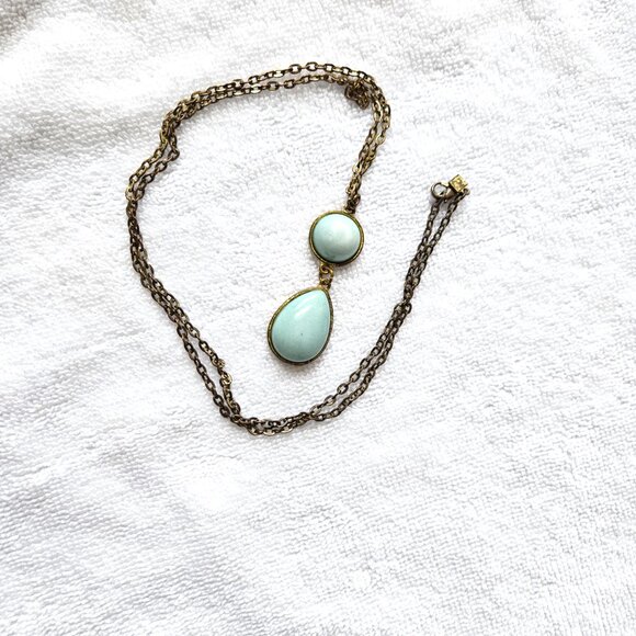 NECKLACE - Vintage long gold chain with turquoise teardrop double pendant - Picture 5 of 5